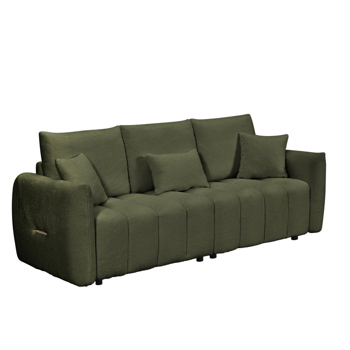 80.7 inch premium Teddy fabric sofa with 3 back pillows and 3 back cushions Solid wood frame 3 seat sofa with oversized upholstered chair for living room, bedroom, apartment and office