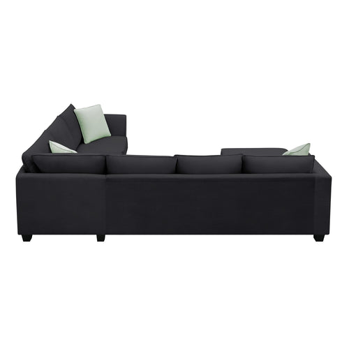 Modern Black L Shape Fabric Sectional Sofa with Ottoman and Pillows, 112*87 Inches, 7 Seats - Image 18