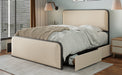 Modern Metal Bed Frame with Curved Upholstered Headboard and Footboard Bed with 4 Storage Drawers, Heavy Duty Metal Slats, King Size, Beige - DTYStore