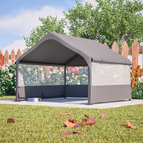 Extra Large Outdoor Dog House Tent with 3-Sided Mesh Windows, Breathable Sun Rain Cover Pet Shelter with Canopy and Ground Stakes for Dogs, Cats, Livestock – 4' x 4' x 3.3', Gray - Image 16