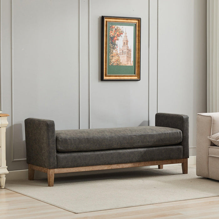 66.34"W Elegant Upholstered Bench, Daybed,Ottoman with Wood Legs & 2 Bolster Pillows for End of Bed, Bedroom, Living Room, Entryway,Gray Polyurethane(PU) - DTYStore