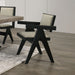 Contemporary Black Color 2pc Dining Arm Chairs Light Gray Fabric Upholstered Chairs Plank Arms Dining Room - DTYStore