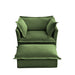 Upholstered Slipcovered Armchair with Ottoman, Deep Seat Armchair W/ Wide Ottoman for Living Room, Armchair Sets with Large Soft Pillows(Set of 2),Chenille Fabric,Green