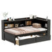 Twin Size L-shaped Bookcases Bed with Power Outlets, USB Charging Ports,Two Drawers,Espresso - DTYStore
