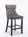 Contemporary Velvet Upholstered Barstools with Button Tufted Decoration and Wooden Legs, and Chrome Nailhead Trim, Leisure Style Bar Chairs,Bar stools, Set of 2 (Gray),SW1902GY - DTYStore