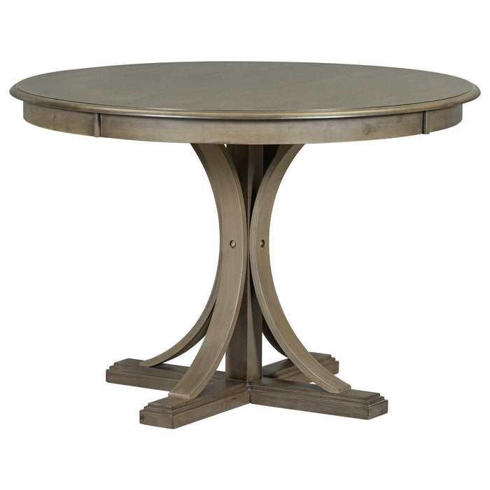 5-Piece Retro Round Dining Table Set with Curved Trestle Style Table Legs and 4 Upholstered Chairs for Dining Room - DTYStore