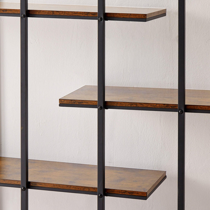 Round 5-Tier Metal Plant Stand bookcase storage rack, Indoor Living Room Terrace Garden Balcony Display Stand. Rustic Brown, 67'' W x 11.8'' D x 67'' H. - DTYStore