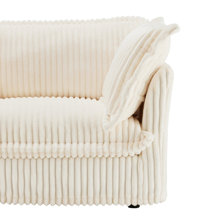 Slipcovered Sectional 2 Seater Sofa Couch with Convertible Ottoman, Wide and Deep Seat L Shaped Sofa with Detachable Cover and Soft Multiple Big Pillows,Cream Corduroy Fabric