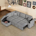 Sleeper Sectional Sofa, L-Shape Corner Couch Sofa-Bed with Storage Ottoman & Hidden Arm Storage & USB Charge for Living Room Apartment, Gray - DTYStore