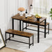 Dining Table Set, Bar Table with 2 Dining Benches, Kitchen Table Counter with Chairs, Industrial for Kitchen Breakfast Table, Living Room, Party Room, Rustic Brown and Black,43.3″L x23.6″W x 29.9″H - DTYStore