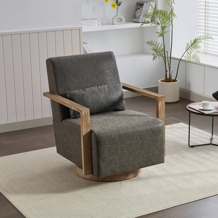 30.3"W Swivel Modern Upholstered Accent Chair with Solid Wood Armrests and 360 Degree Comfy Lounge Reading Chair, Side Armchair for Hotel, Bedroom, Living Room, Office, and Nursery Room.(Gray,PU)