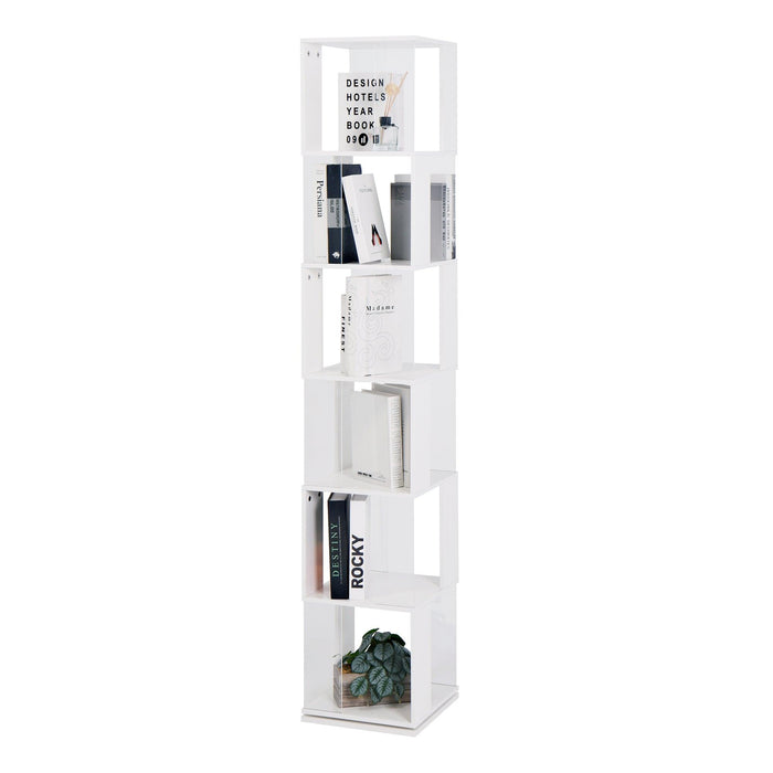 6 tier Rotating Bookshelf, Floor Rack Simple Bookcase with Acrylic plate Student Multi-Function Creative Bookshelf for Living Room - DTYStore