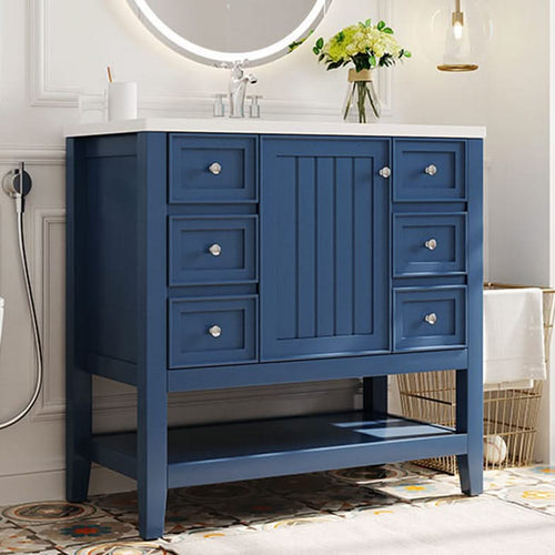 36' Bathroom Vanity with Sink, One Cabinet and Three Drawers, Solid Wood and MDF Board, Blue (Old Sku:SY999505AAC-6) - Image 40