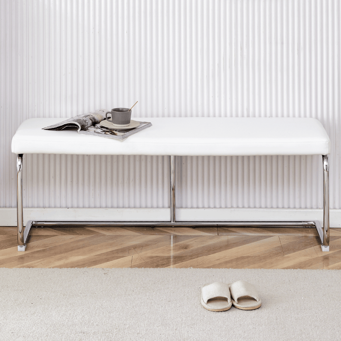 White Shoe Changing Stool, Silver Metal Legs, Sofa Stool Dining Chair, suitable for bedroom ,fitting room, storage room, dining room, living room. - DTYStore