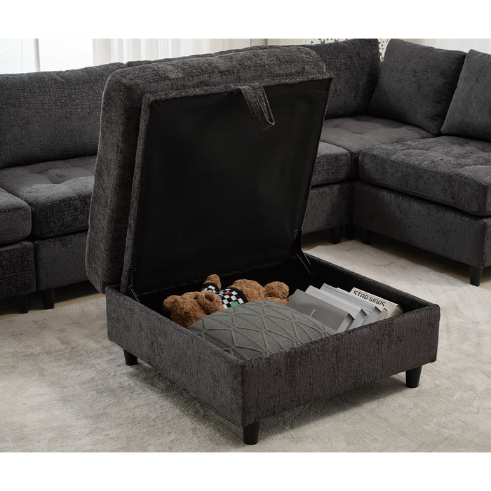 Modular Sectional Couch with Storage Ottoman, U Shaped Sofa, Storage Ottoman,Minimalist ,Convertible Modular Sofa,Chenille ,Upholstered,6 Seat,Living Room, Dark Gray
