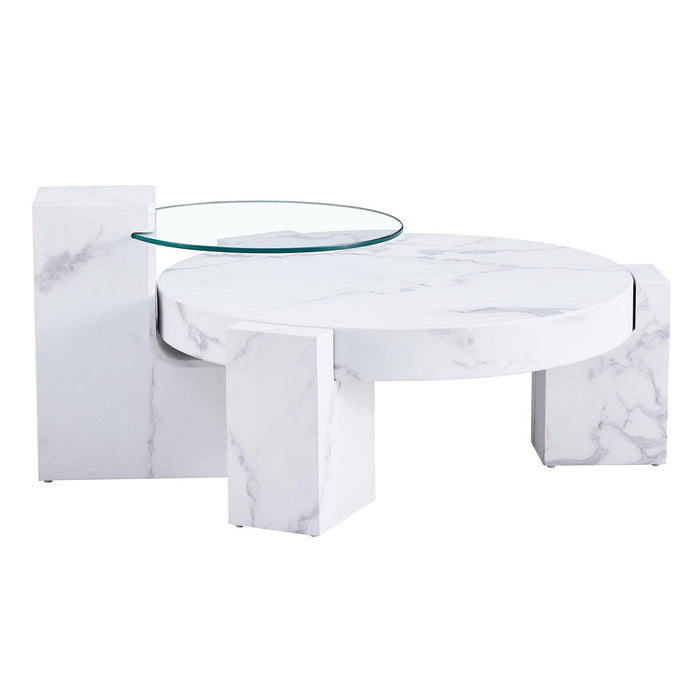 A modern, fashionable, and durable marble textured MDF coffee table with a side table. Match with multiple scenes. Suitable for living room and bedroom. - DTYStore