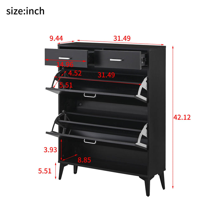 Large size Shoe Cabinet,Free Standing Tipping Bucket Shoe Rack Organizer with 2 Flip Drawers&2 Drawer,Modern Tipping Bucket for Entryway, Hallway, Bedroom-black