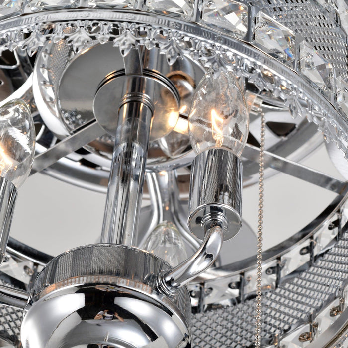 52'' Classical Crystal Ceiling Fan Lamp 5 Reversible Blades for Living Room, Dining Room, Bedroom, Family Room, Chrome (Hand Pull Chain) - DTYStore