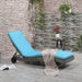 Outsunny Wicker Chaise Lounge Pool Chair, Outdoor PE Rattan Cushioned Patio Sun Lounger w/ 5-Level Adjustable Backrest & Wheels for Easy Movement, Sky Blue - DTYStore