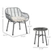 Outsunny 3 Piece Patio Set, Outdoor Bistro Furniture, PE Rattan Wicker Table and Chairs, Cushioned, Hand Woven, Modern Look with Tempered Glass for Garden, Porch, Pool, Backyard, Cream White - DTYStore
