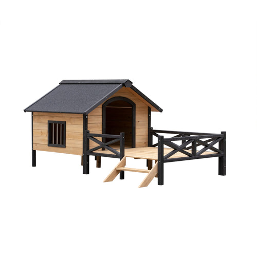 Outdoor Large Wooden Cabin House Style Wooden Dog Kennel with Porch - Image 4