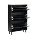 Narrow Design Tipping Bucket Shoe Cabinet with 3 Flip Drawers, Wood Grain Pattern Top Entryway Organizer with 3 Hooks, Free Standing Shoe Rack with Adjustable Panel for Hallway, Black - DTYStore