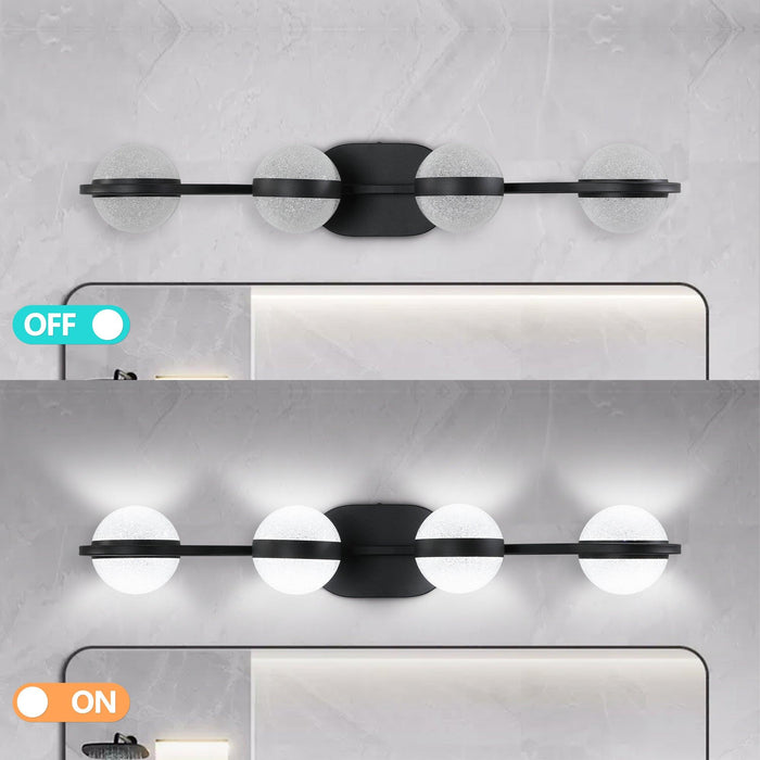 Modern Minimalist Bathroom Vanity Light, LED 4 Bulb Frosted Glass Shades, Wall Mounted Decorative Lighting Fixture, Suitable for Bathroom Vanity Mirror (Black)