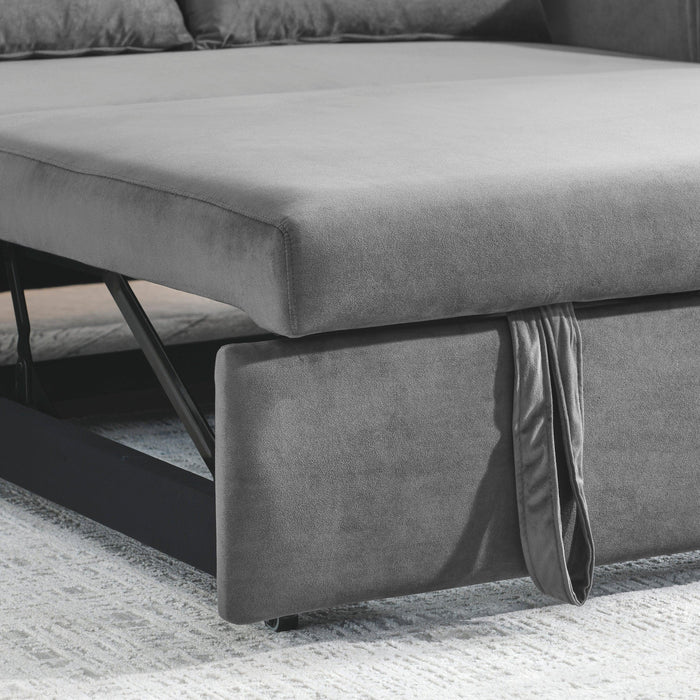 55" Modern Convertible Sofa Bed with 2 Detachable Arm Pockets, Velvet Loveseat Sofa with Pull Out Bed, 2 Pillows and Living Room Adjustable Backrest, Grid Design Armrests - DTYStore