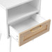 15.75" Rattan End table with Power Outlet & USB Ports , Modern nightstand with drawer and solid wood legs, side table for living room, bedroom, white - DTYStore