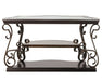 Sofa Table, Glass table top, MDF W/marble paper middle shelf, powder coat finish metal legs. (54"Lx20"Wx30"H) - DTYStore
