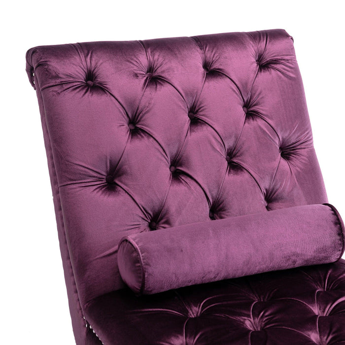 COOMORE Velvet Chaise Lounge Indoor,Button-Tufted Upholstered Chaise Lounge Chair with Pillow for Bedroom Living Room Office (Purple Velvet) - DTYStore