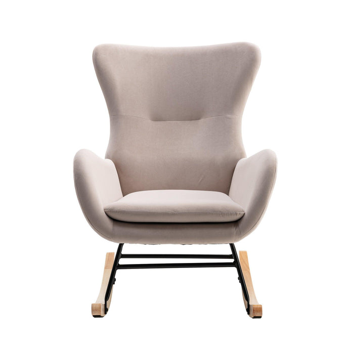 Velvet Fabric Padded Seat Rocking Chair with High Backrest and Armrests