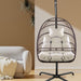 Swing Egg Chair with Stand Indoor Outdoor Wicker Rattan Patio Basket Hanging Chair with C Type bracket , with cushion and pillow,Patio Wicker folding Hanging Chair( Special construction cup holder - DTYStore