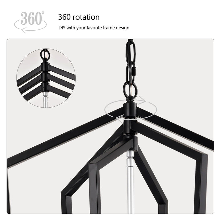 4-Light Farmhouse Kitchen Chandeliers, Matte Black and Sliver Vintage Rustic Cage Light Fixture Adjustable Height Chandeliers for Dining Room Hallway Foyer Entryway(E12 Bulbs Not Included)