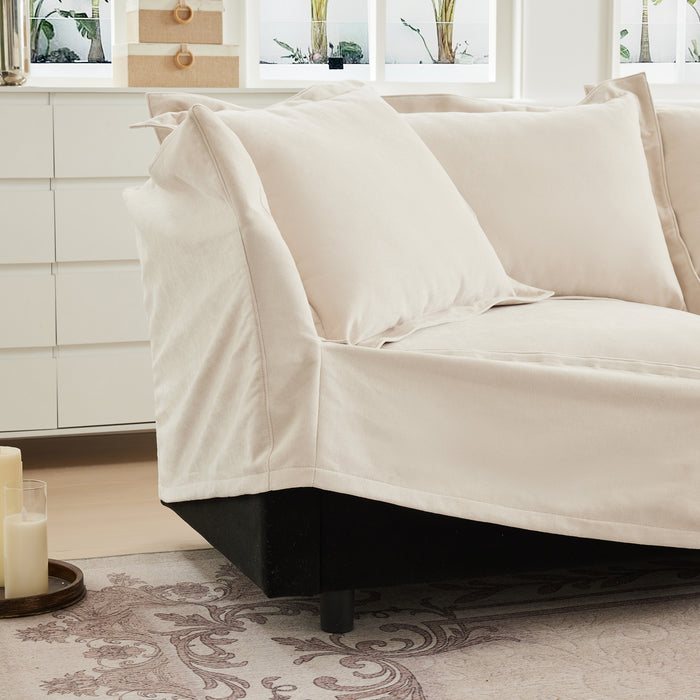Upholstered Slipcovered Armchair with Ottoman, Deep Seat Armchair W/ Wide Ottoman for Living Room, Armchair Sets with Large Soft Pillows(Set of 2),Chenille Fabric,Cream