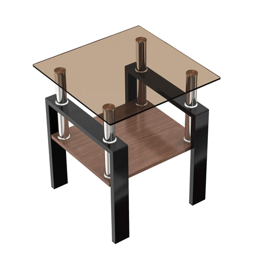 Set of 2 Modern Tempered Glass Tea Table ,Tempered Glass Tabletop with MDF Layer,Coffee Table,End Table, Square Table for Living Room, Brown/black - Image 11