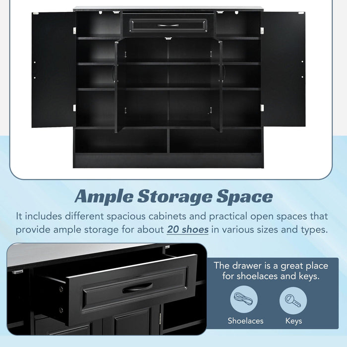 Sleek and Modern Shoe Cabinet with Adjustable Shelves, Minimalist Shoe Storage Organizer with Sturdy Top Surface, Space-saving Design Side Board for Various Sizes of Items, Black - DTYStore