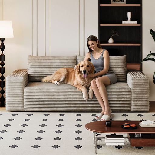 3Seater Corduroy Fabric Deep Seat Loveseat Sofa No Assembly for Living Room & Bedroom