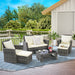 6 Piece Wicker Patio Furniture Sets with Ottoman & Tempered Glass Coffee Table - DTYStore