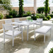 6PC Patio Aluminum Furniture, Modern Dining Set, including 4 Dining Chairs & 1 Dining Bench Sunbrella Fabric Cushioned and Two-tone Table Top Rectangle Table with Umbrella Hole, Matte White+Grayish - DTYStore