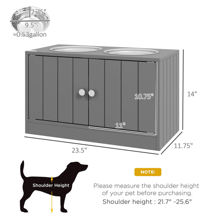Large Elevated Dog Bowls with Storage Cabinet Containing Large 44L Capacity, Raised Dog Bowl Stand Pet Food Bowl Dog Feeding Station, Gray - DTYStore