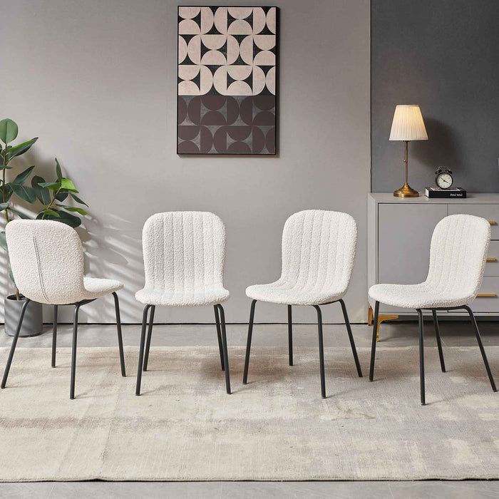 Off White Boucle Dining Chairs Set of 4,Mid-Century Modern Upholstered PU Leather Chairs,for Kitchen Dining Room - DTYStore