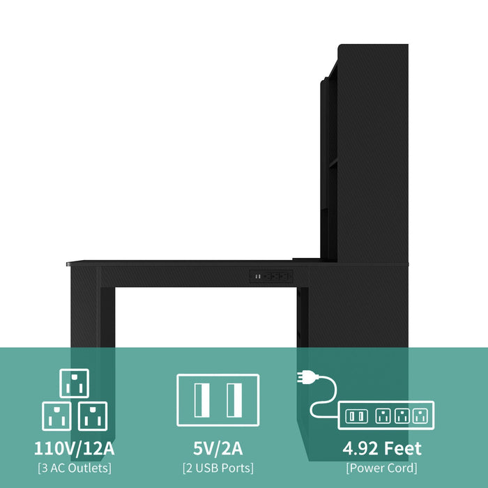 L Shaped Desk,Computer Desk with Drawers,Bookshelf & Hutch,with LED Light,Modern Corner Desk,Home Office Desk,L-Shaped Study Table Writing Desk,Corner Gaming Computer Desk with Storage - DTYStore