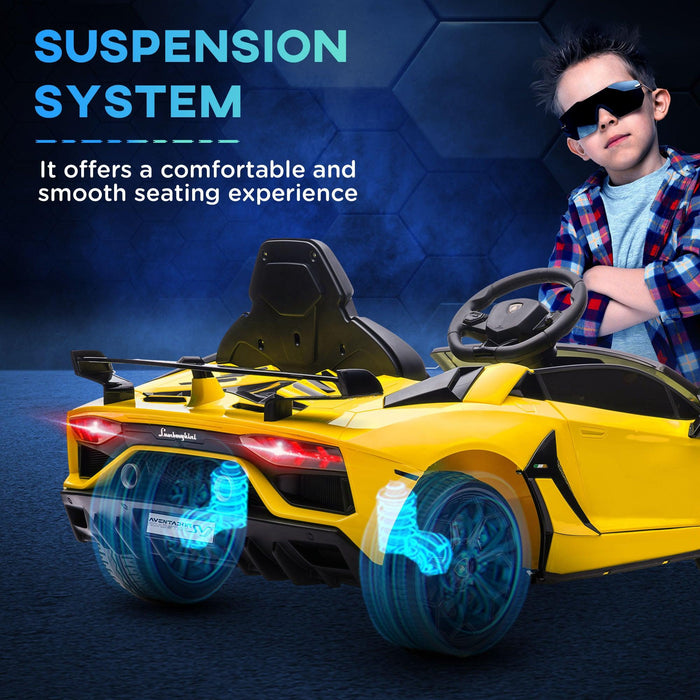 Lamborghini Aventador Licensed Kids Ride on Car with Scissor Doors, Easy Transport, 12V Electric Car for Kids with Remote Control, Suspension System, Horn, Music, Lights, Yellow - DTYStore
