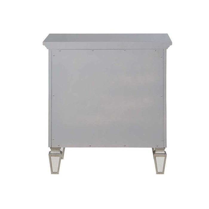 2 Drawers Nightstand with Mirror Inlay Trim in Silver Finish