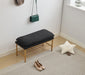 End of Bed Bench with Shelf, Linen Upholstered Storage Shoe Bench, Modern Bedroom Bench with Metal Legs for Living Room, Entryway, Dining Room, 300 LB, Linen Color(Black) - DTYStore