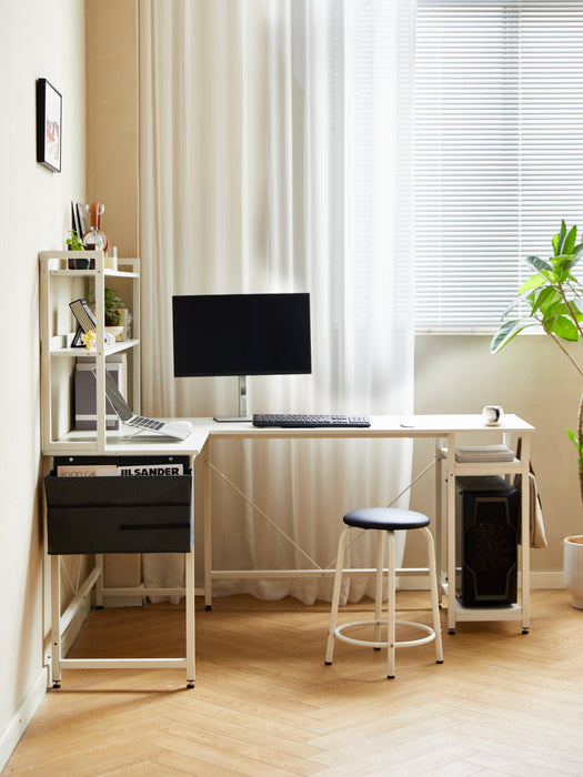 94.5 Inch Home Office Desk L shape gaming desk with storage Shelves and stool - DTYStore