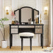 GO 43" Dressing Table Set with Mirrored Drawers and Stool, Tri-fold Mirror, Makeup Vanity Set for Bedroom, Black - DTYStore