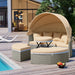 Patio Furniture Round Outdoor Sectional Sofa Set Rattan Daybed Two-Tone Weave Sunbed with Retractable Canopy, Separate Seating and Removable Cushion, Light Coffee - DTYStore