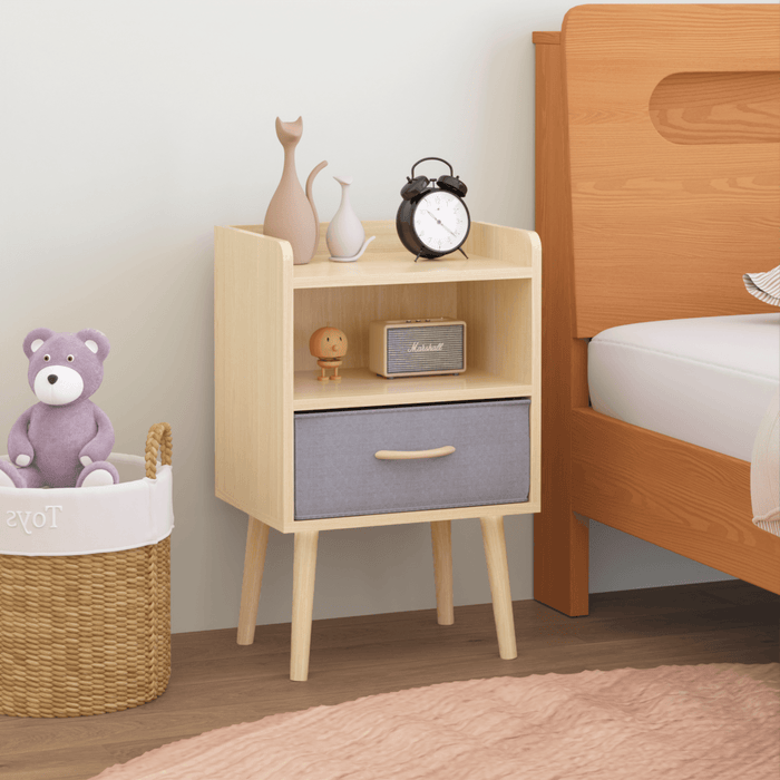 Nightstand With Collapsible Fabric Drawer, 2-Tier Storage End Table, Wood Side Table with Storage Cabinet or Kids, Adults - Oak - DTYStore